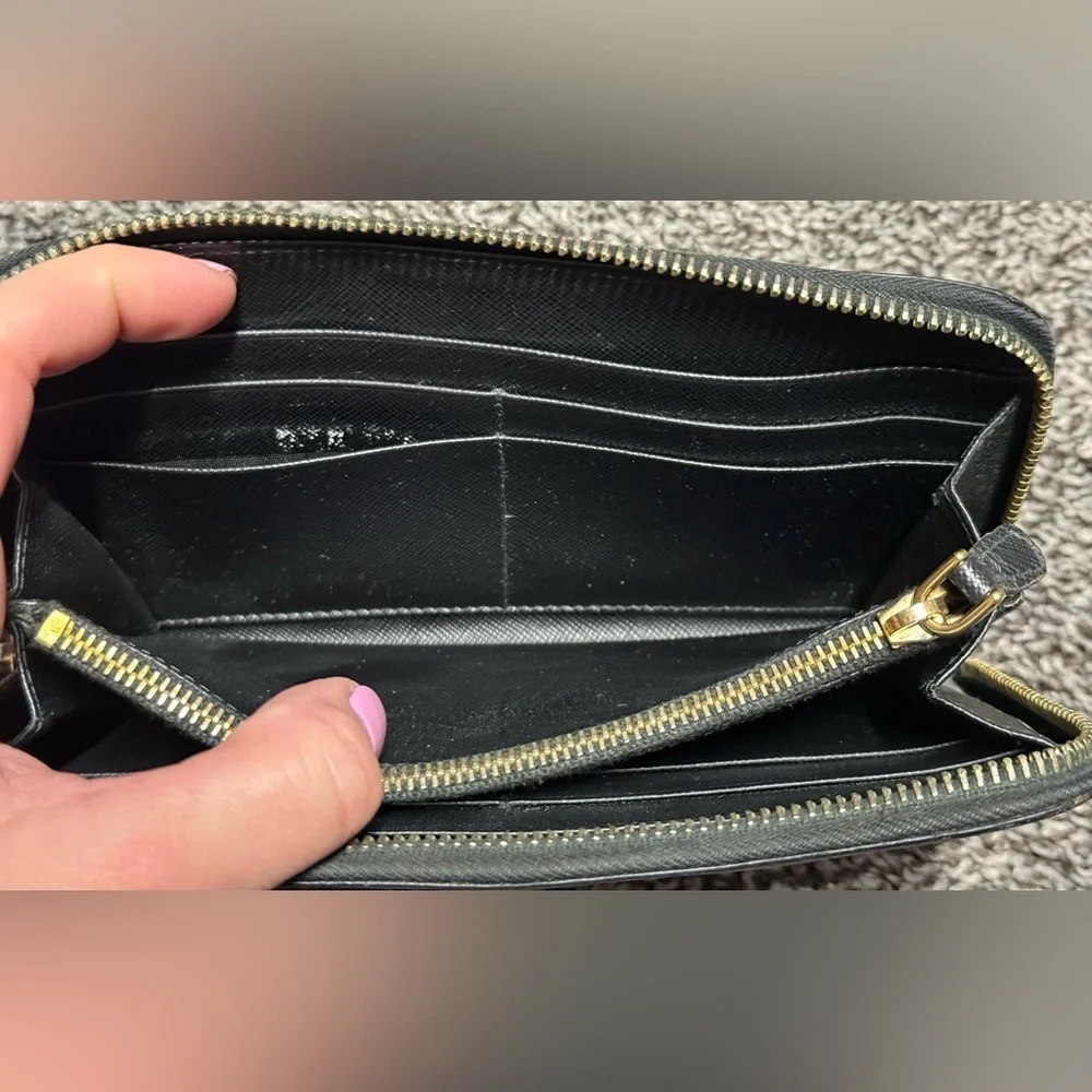 Prada Saffiano leather bow zip around wallet